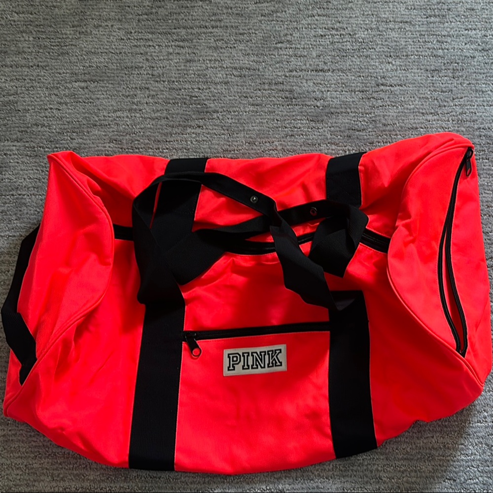 Pink Duffle Bag with Black Straps